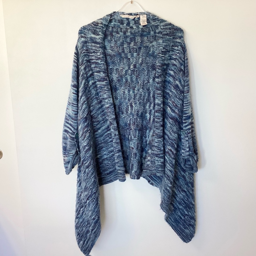 Soft Surroundings Melange Open Waterfall Knit Cardigan - Blue - M